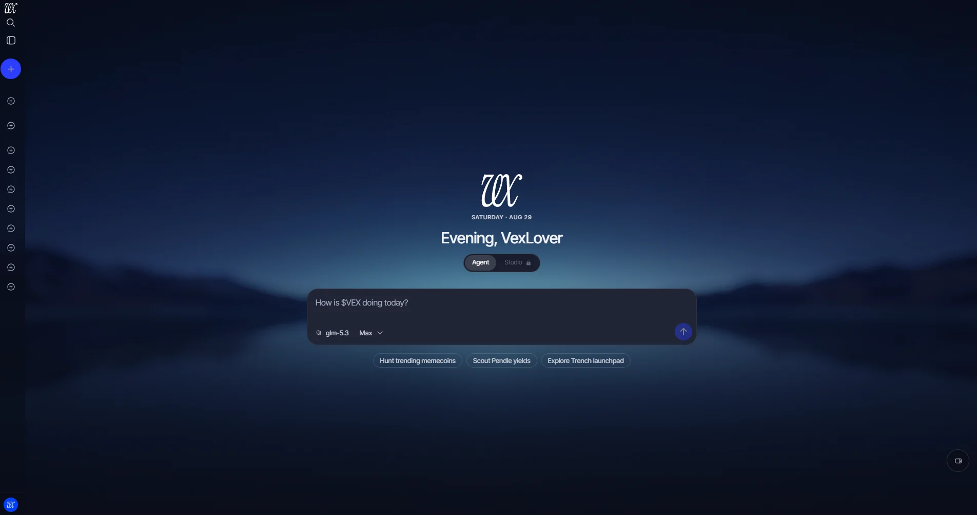 The Vex home screen in the dark chronos theme